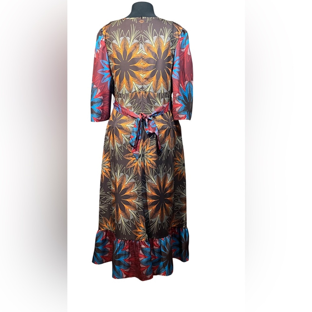 Source Unknown Asymmetrical 2X Dress in Brown and Blue GUC - Picture 2 of 6